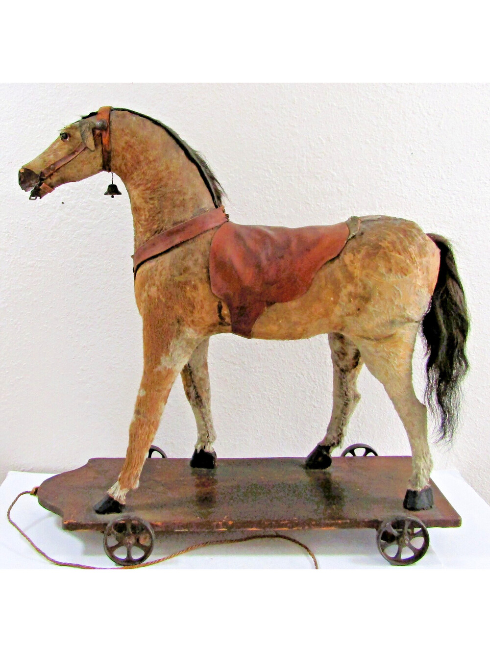 Early 19th Century Large German Horse Pull Toy in Genuine Horse Hide